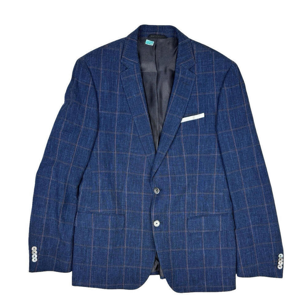 Hugo Boss Slim Fit Hutsons4 Sport Coat Blue Windowpane Size 44 R US